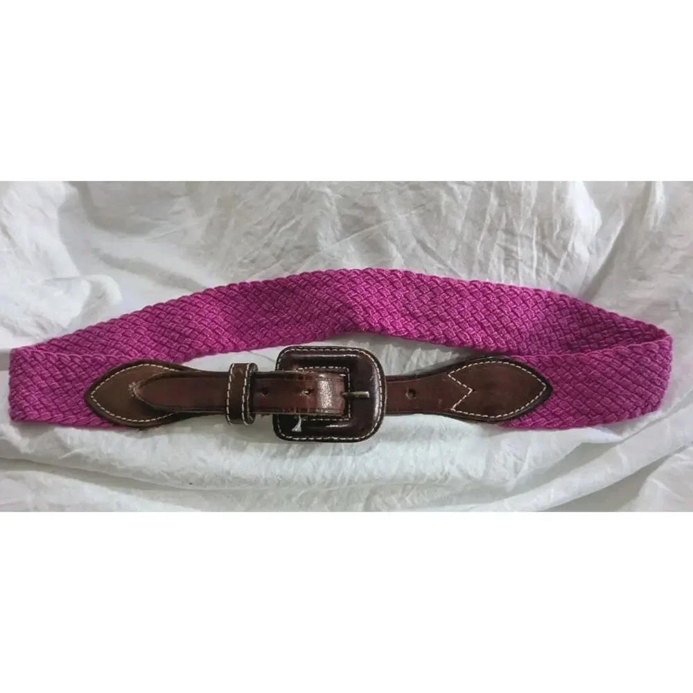 Vtg Hot Pink Brown Leather Woven Belt Womens S Preppy
